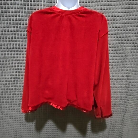 Oversized Velour Red Zip Jacket 2XL Elisabeth Crop Satin Soft Glam Lightweight - Picture 8 of 16